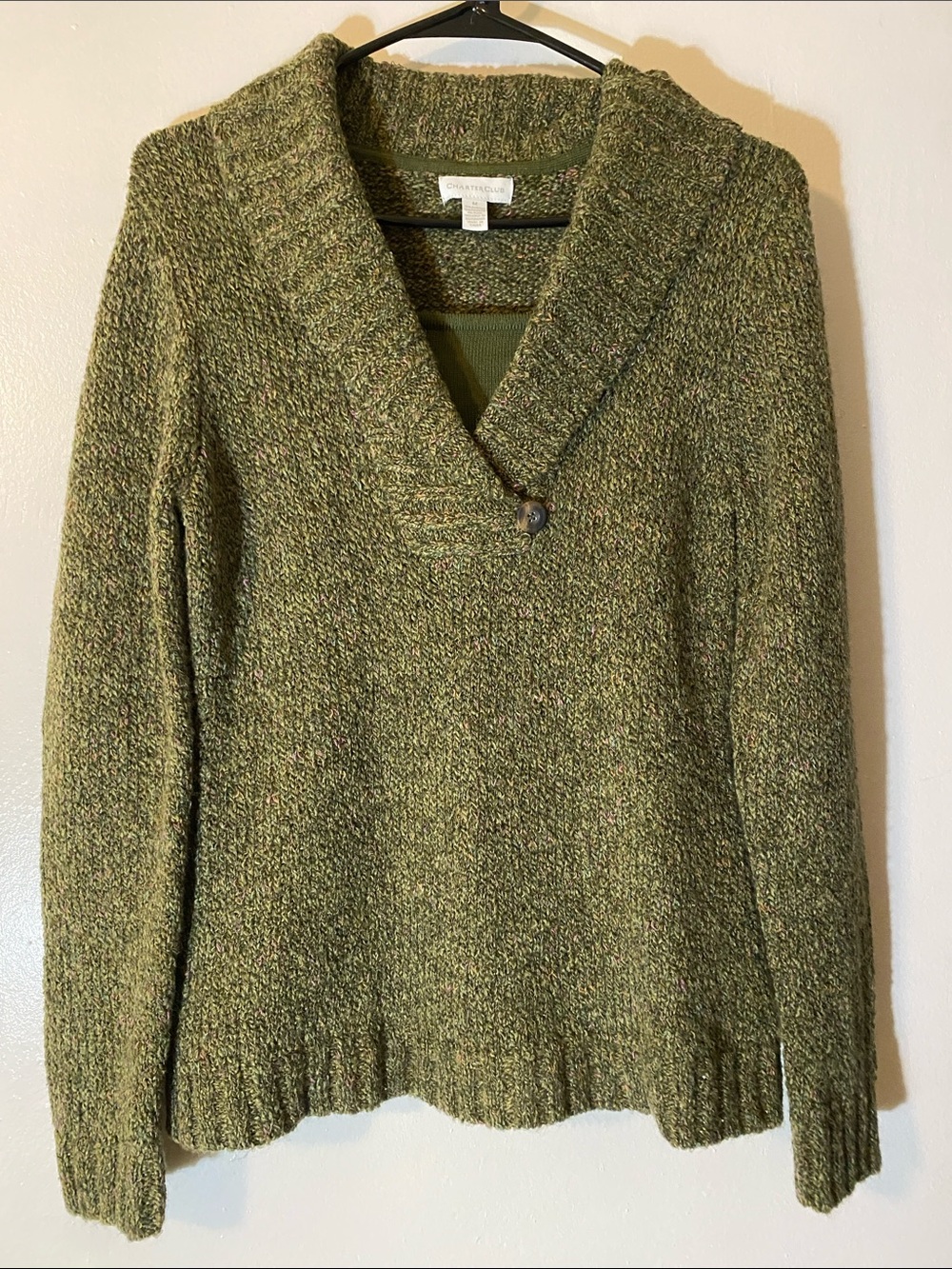 Charter Club Olive Green Shawl-Collar V-Neck Sweater